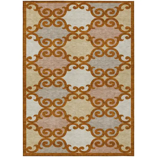 Terra Cotta Beige And Gray Trellis Washable Indoor Outdoor Area Rug Photo 2