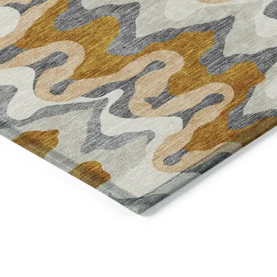 Terra Cotta Copper And Gray Abstract Washable Indoor Outdoor Area Rug Photo 4