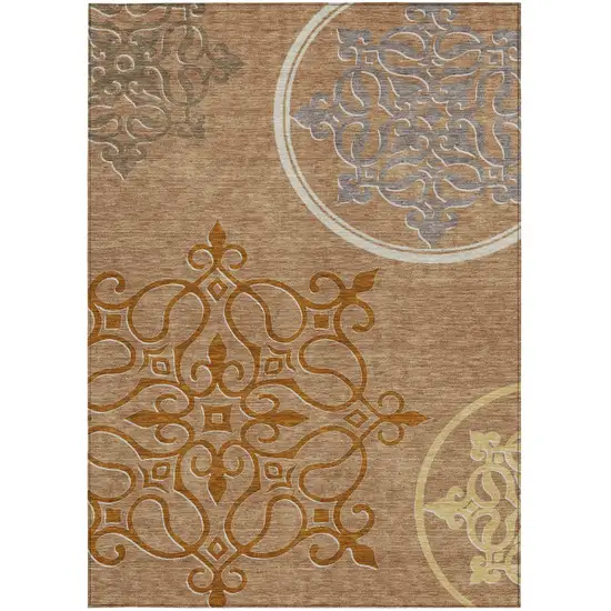 Terra Cotta Gold And Gray Floral Medallion Washable Indoor Outdoor Area Rug Photo 7