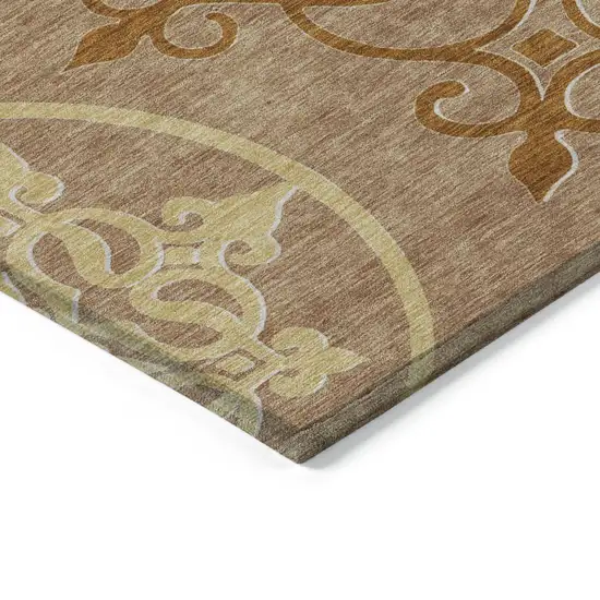 Terra Cotta Gold And Gray Floral Medallion Washable Indoor Outdoor Area Rug Photo 5