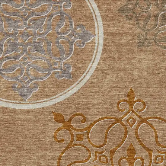 Terra Cotta Gold And Gray Floral Medallion Washable Indoor Outdoor Area Rug Photo 6