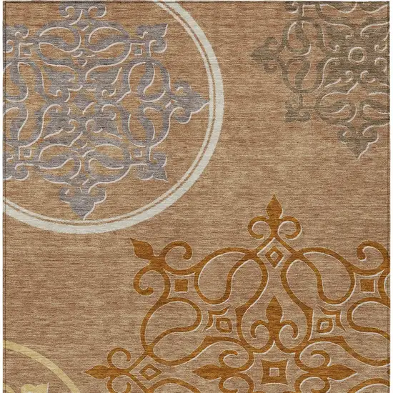 Terra Cotta Gold And Gray Floral Medallion Washable Indoor Outdoor Area Rug Photo 7