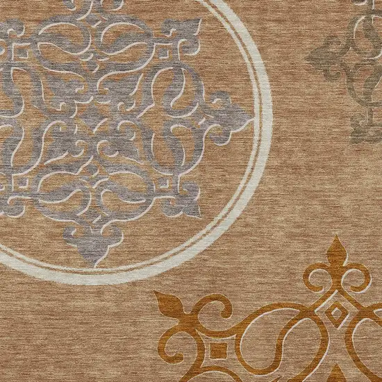 Terra Cotta Gold And Gray Floral Medallion Washable Indoor Outdoor Area Rug Photo 6