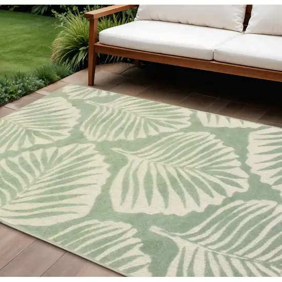 Green And Ivory Floral Indoor Outdoor Area Rug Photo 1