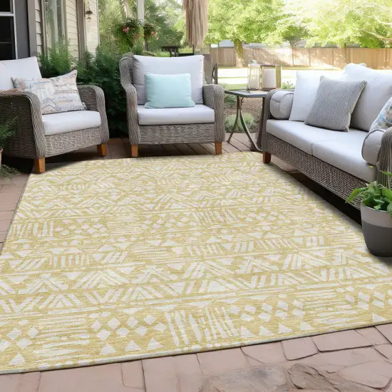 Wheat And Ivory Southwestern Washable Indoor Outdoor Area Rug Photo 8