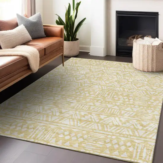 Wheat And Ivory Southwestern Washable Indoor Outdoor Area Rug Photo 9