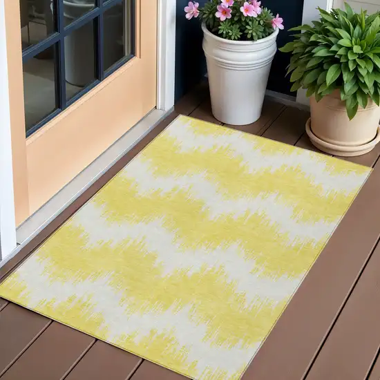 Yellow And Gray Chevron Washable Indoor Outdoor Area Rug Photo 1