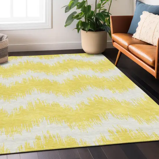 Yellow And Gray Chevron Washable Indoor Outdoor Area Rug Photo 9