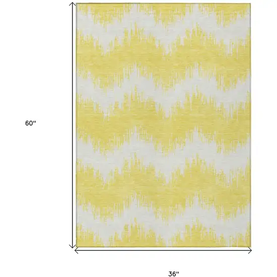 Yellow And Gray Chevron Washable Indoor Outdoor Area Rug Photo 3