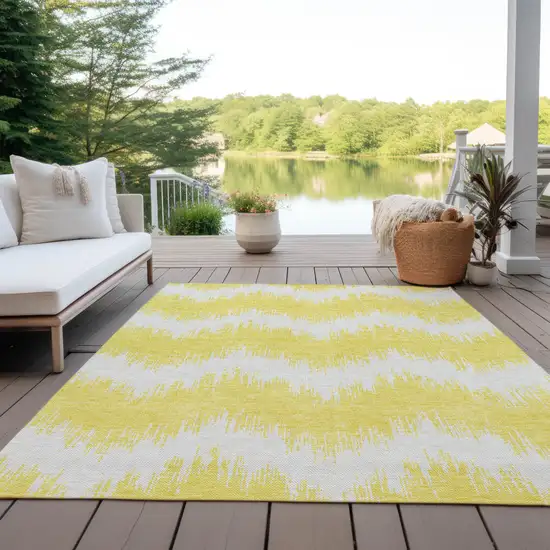 Yellow And Gray Chevron Washable Indoor Outdoor Area Rug Photo 8