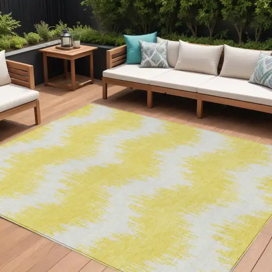 Yellow And Gray Chevron Washable Indoor Outdoor Area Rug Photo 1