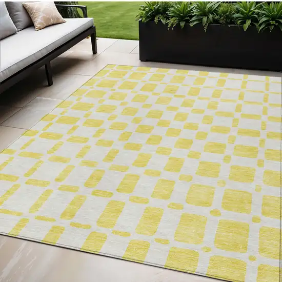 Yellow And Gray Geometric Washable Indoor Outdoor Area Rug Photo 1