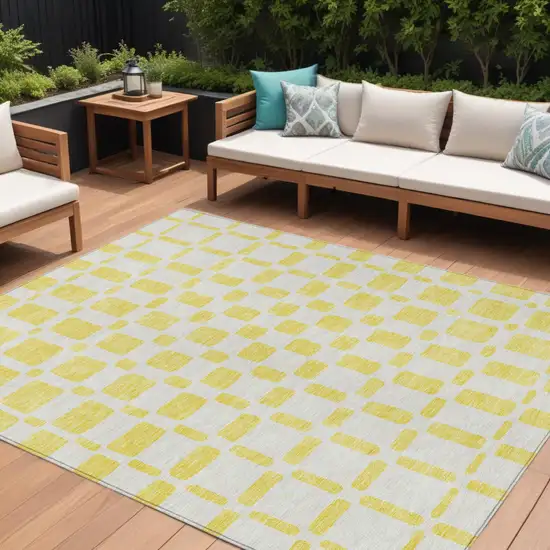 Yellow And Gray Geometric Washable Indoor Outdoor Area Rug Photo 1