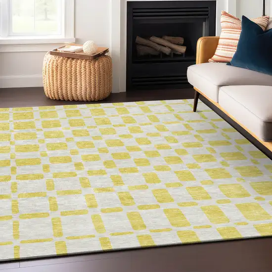 Yellow And Gray Geometric Washable Indoor Outdoor Area Rug Photo 9