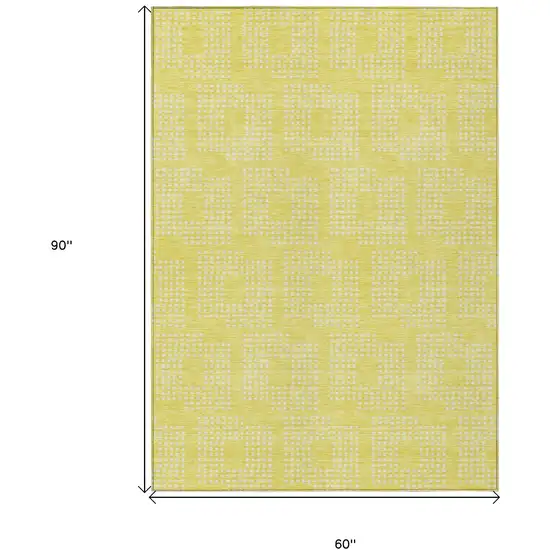 Yellow And Ivory Geometric Washable Indoor Outdoor Area Rug Photo 3