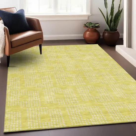 Yellow And Ivory Geometric Washable Indoor Outdoor Area Rug Photo 9