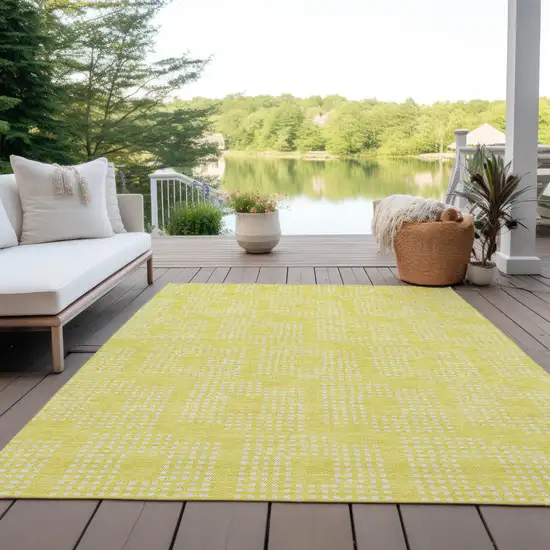 Yellow And Ivory Geometric Washable Indoor Outdoor Area Rug Photo 8