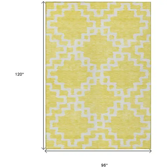 Yellow And Ivory Geometric Washable Indoor Outdoor Area Rug Photo 3