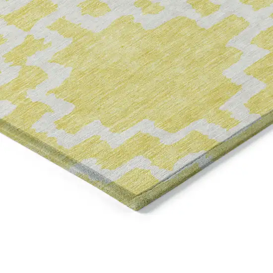 Yellow And Ivory Geometric Washable Indoor Outdoor Area Rug Photo 4