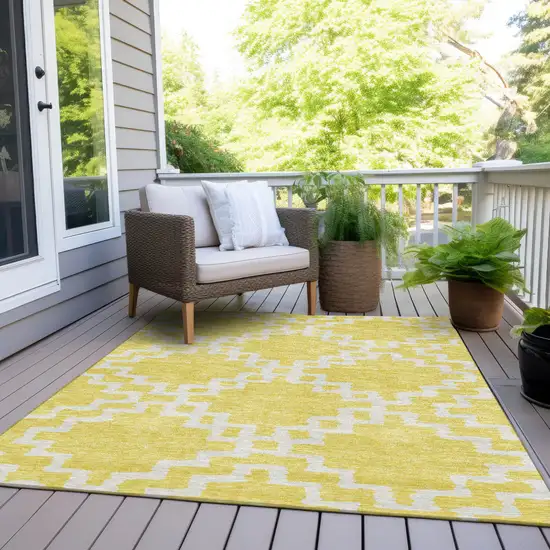 Yellow And Ivory Geometric Washable Indoor Outdoor Area Rug Photo 8
