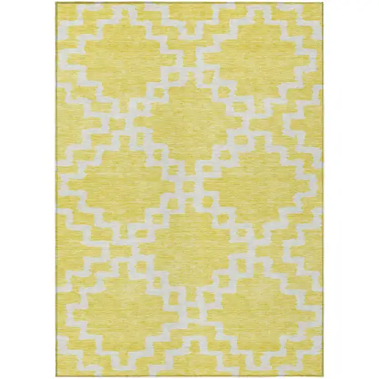 Yellow And Ivory Geometric Washable Indoor Outdoor Area Rug Photo 2