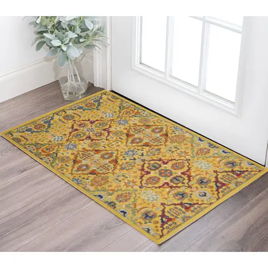 Yellow and Red Floral Power Loom Area Rug Photo 1